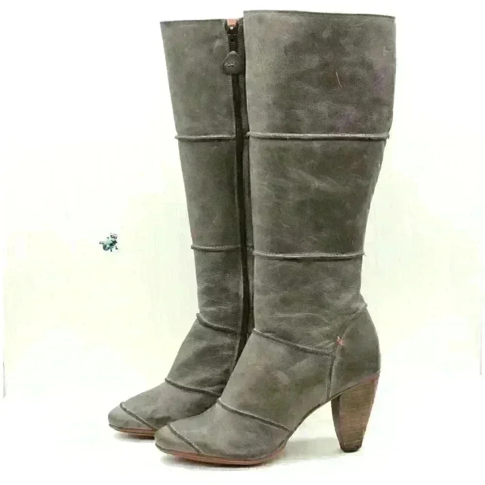 Hub Women’s Brown Distressed Leather Heeled Tall Boots Size EU 40